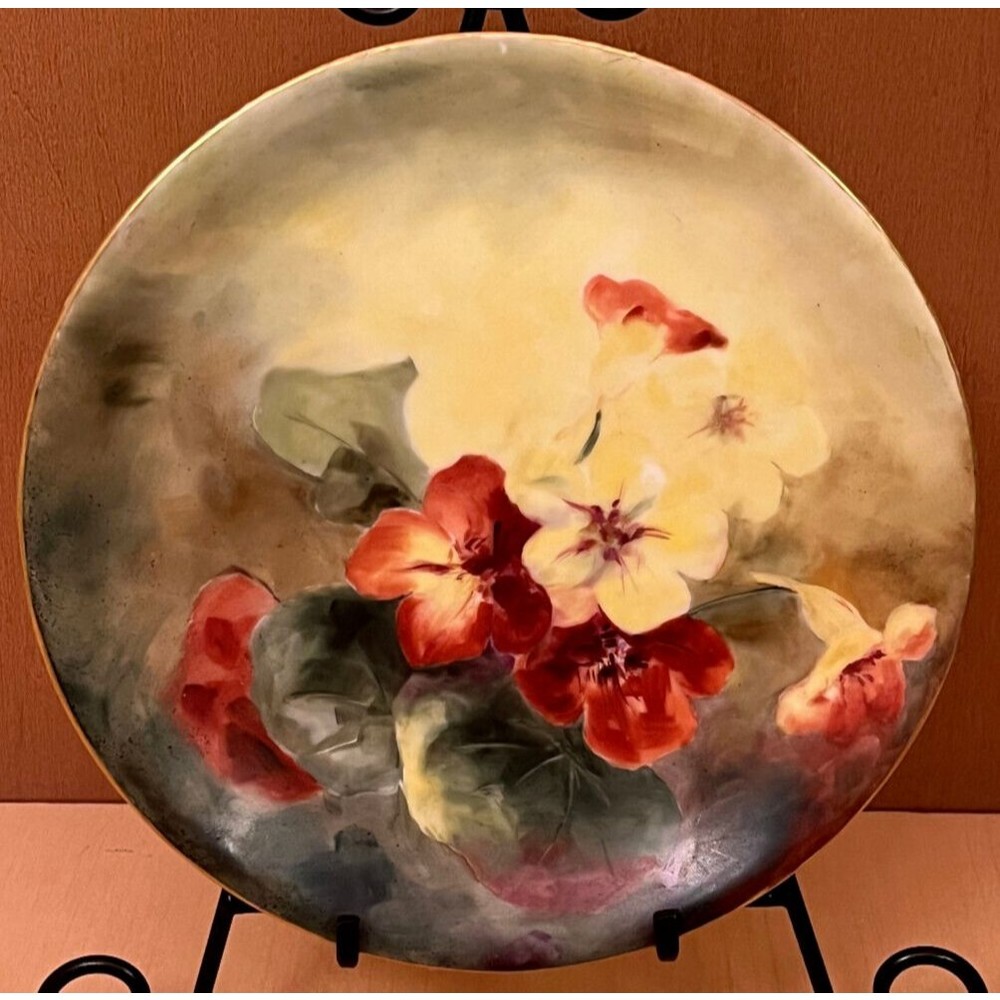 Bavarian 1916 Handpainted Floral Porcelain Plate L.V. Hinterleiter READ